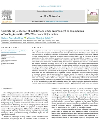تحديد الأثر المشترك للتنقل والبيئة الحضرية على تفريغ الحوسبة إلى شبكة MEC متعددة الطائرات بدون طيار: وقت الإقامة