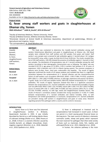 Q. fever among staff workers and goats in slaughterhouses at Dhamar city, Yemen
