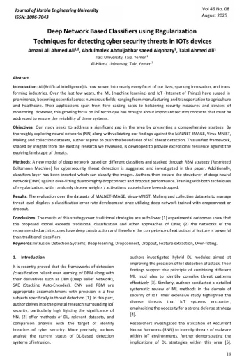 مصنفات قائمة على شبكات عميقة تستخدم تقنيات التنظيم للكشف عن تهديدات الأمن السيبراني في أجهزة إنترنت الأشياء