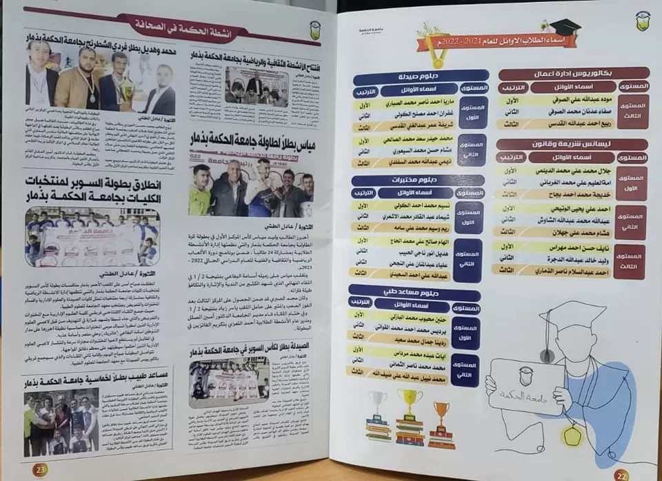 بحله جديدة وصفحات زاهية جامعة الحكمة بذمار تصدر العدد الخامس من مجلة الحكمة